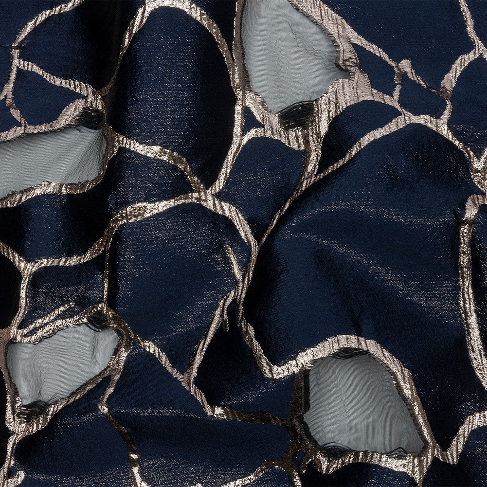 Metallic Rose Gold and Navy Abstract Luxury Burnout Brocade Metallic Rose Gold and Navy Abstract Luxury Burnout Brocade