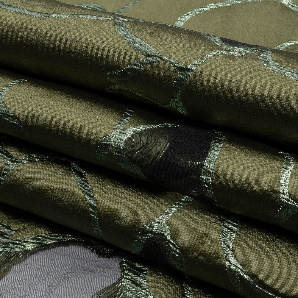 Metallic Olive Green Abstract Luxury Burnout Brocade - Folded Metallic Olive Green Abstract Luxury Burnout Brocade - Folded