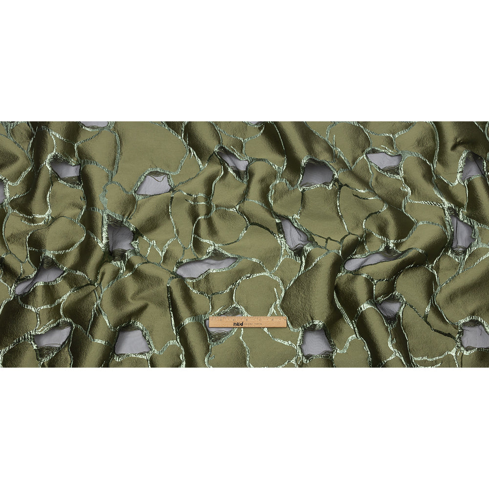 Metallic Olive Green Abstract Luxury Burnout Brocade - Full Metallic Olive Green Abstract Luxury Burnout Brocade - Full