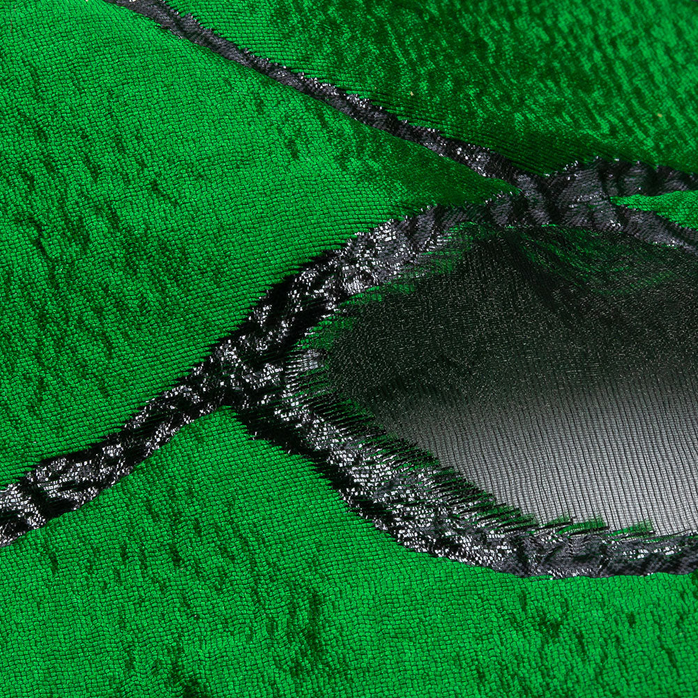Metallic Black and Green Abstract Luxury Burnout Brocade - Detail Metallic Black and Green Abstract Luxury Burnout Brocade - Detail