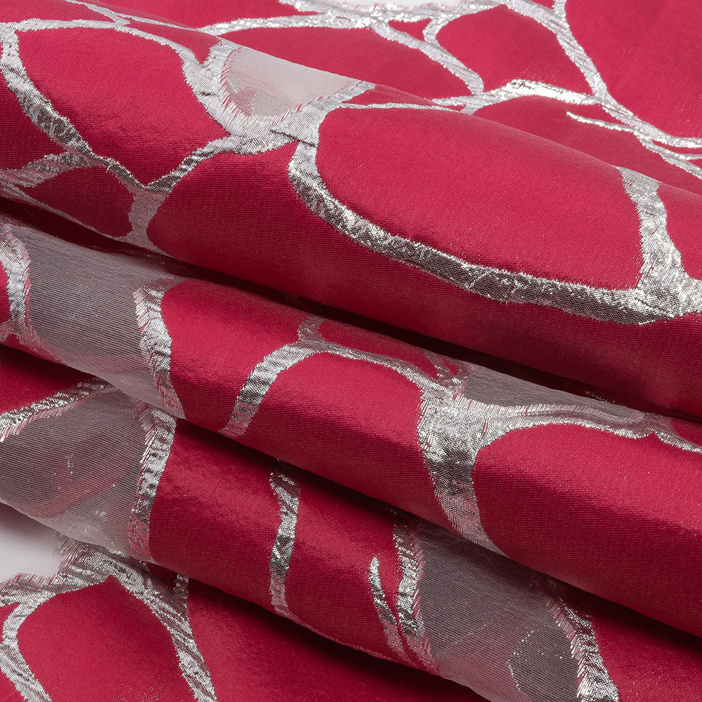 Metallic Silver and Hot Pink Abstract Luxury Burnout Brocade - Folded Metallic Silver and Hot Pink Abstract Luxury Burnout Brocade - Folded
