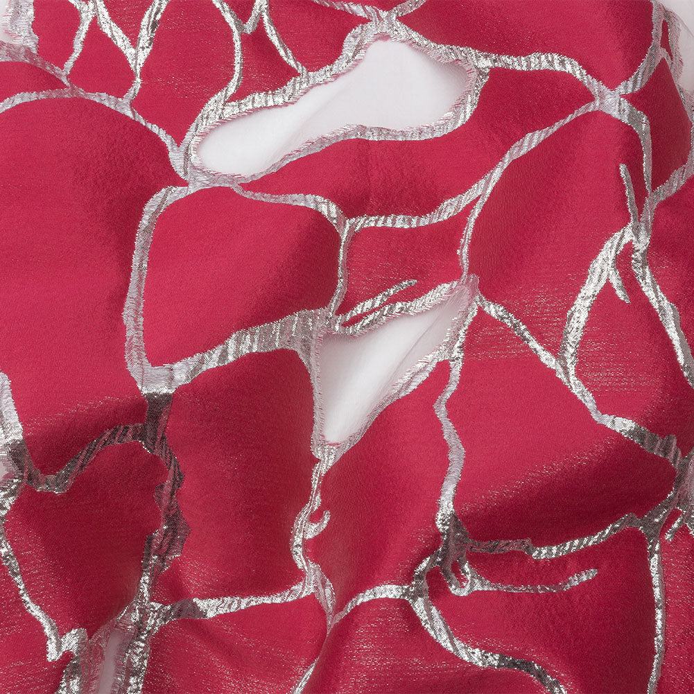 Metallic Silver and Hot Pink Abstract Luxury Burnout Brocade Metallic Silver and Hot Pink Abstract Luxury Burnout Brocade