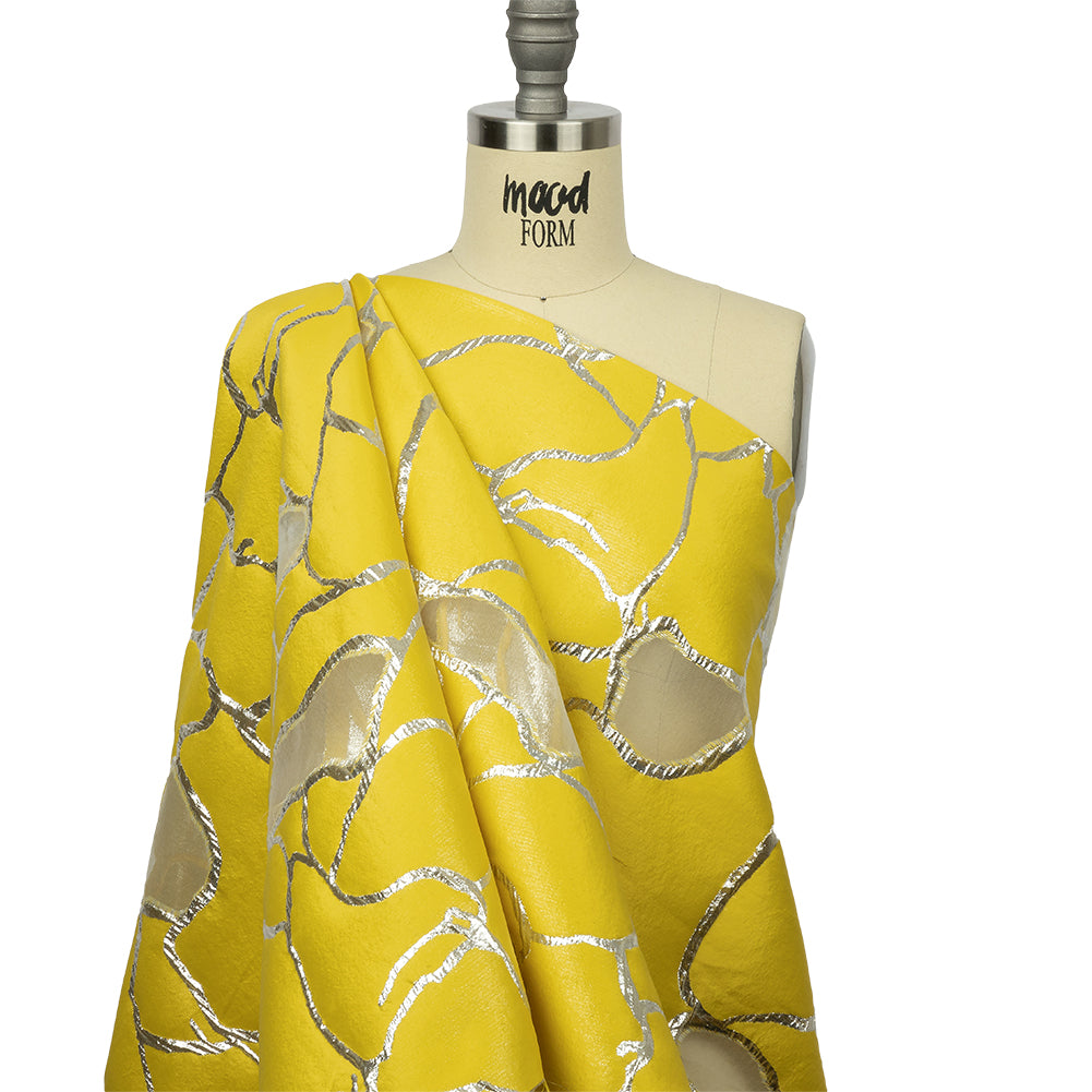 Metallic Silver and Lemon Abstract Luxury Burnout Brocade Metallic Silver and Lemon Abstract Luxury Burnout Brocade