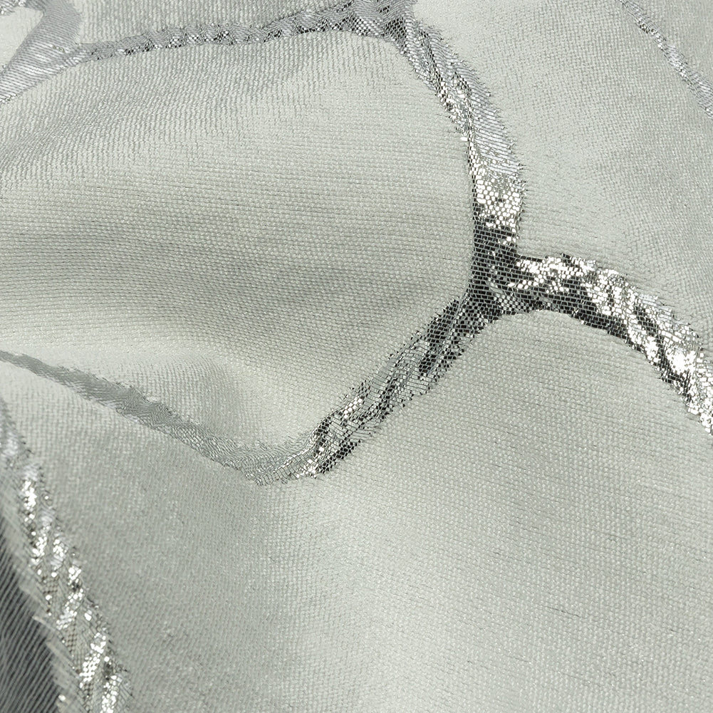 Metallic Silver and White Abstract Luxury Burnout Brocade - Detail Metallic Silver and White Abstract Luxury Burnout Brocade - Detail