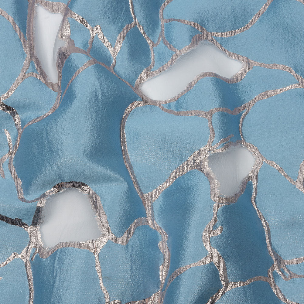 Metallic Silver and Sky Abstract Luxury Burnout Brocade Metallic Silver and Sky Abstract Luxury Burnout Brocade