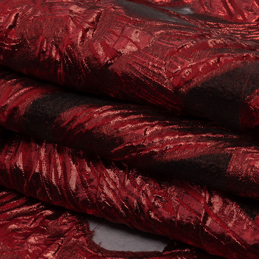 Metallic Red Firework Flowers Luxury Burnout Brocade Metallic Red Firework Flowers Luxury Burnout Brocade