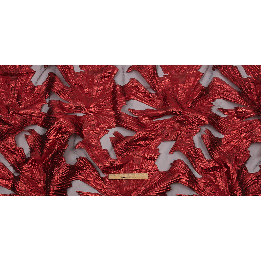 Metallic Red Firework Flowers Luxury Burnout Brocade Metallic Red Firework Flowers Luxury Burnout Brocade