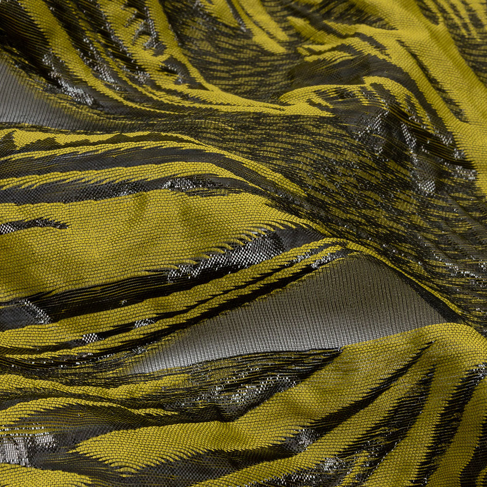 Metallic Black and Golden Olive Firework Flowers Luxury Burnout Brocade Metallic Black and Golden Olive Firework Flowers Luxury Burnout Brocade