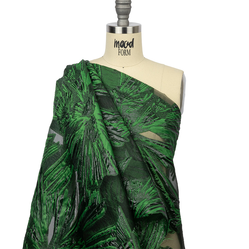 Metallic Black and Green Firework Flowers Luxury Burnout Brocade Metallic Black and Green Firework Flowers Luxury Burnout Brocade