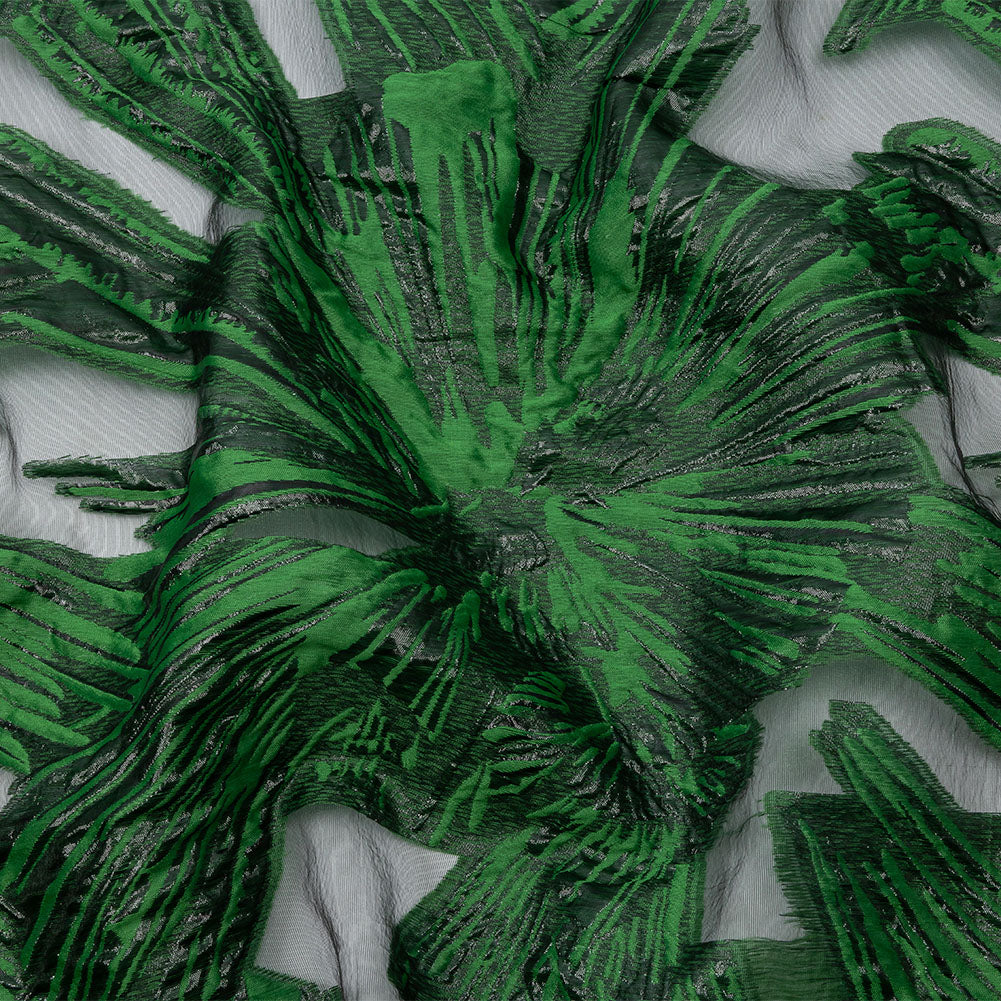 Metallic Black and Green Firework Flowers Luxury Burnout Brocade Metallic Black and Green Firework Flowers Luxury Burnout Brocade