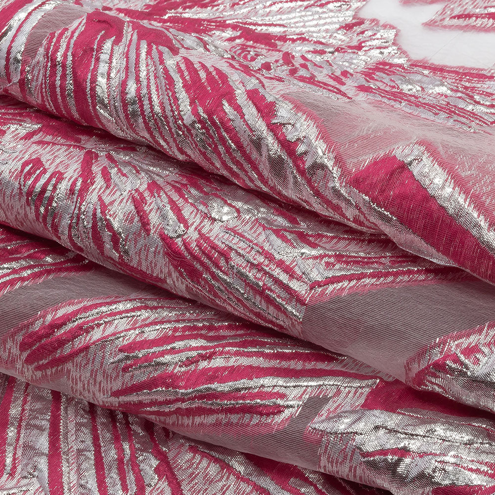Metallic Silver and Hot Pink Firework Flowers Luxury Burnout Brocade Metallic Silver and Hot Pink Firework Flowers Luxury Burnout Brocade
