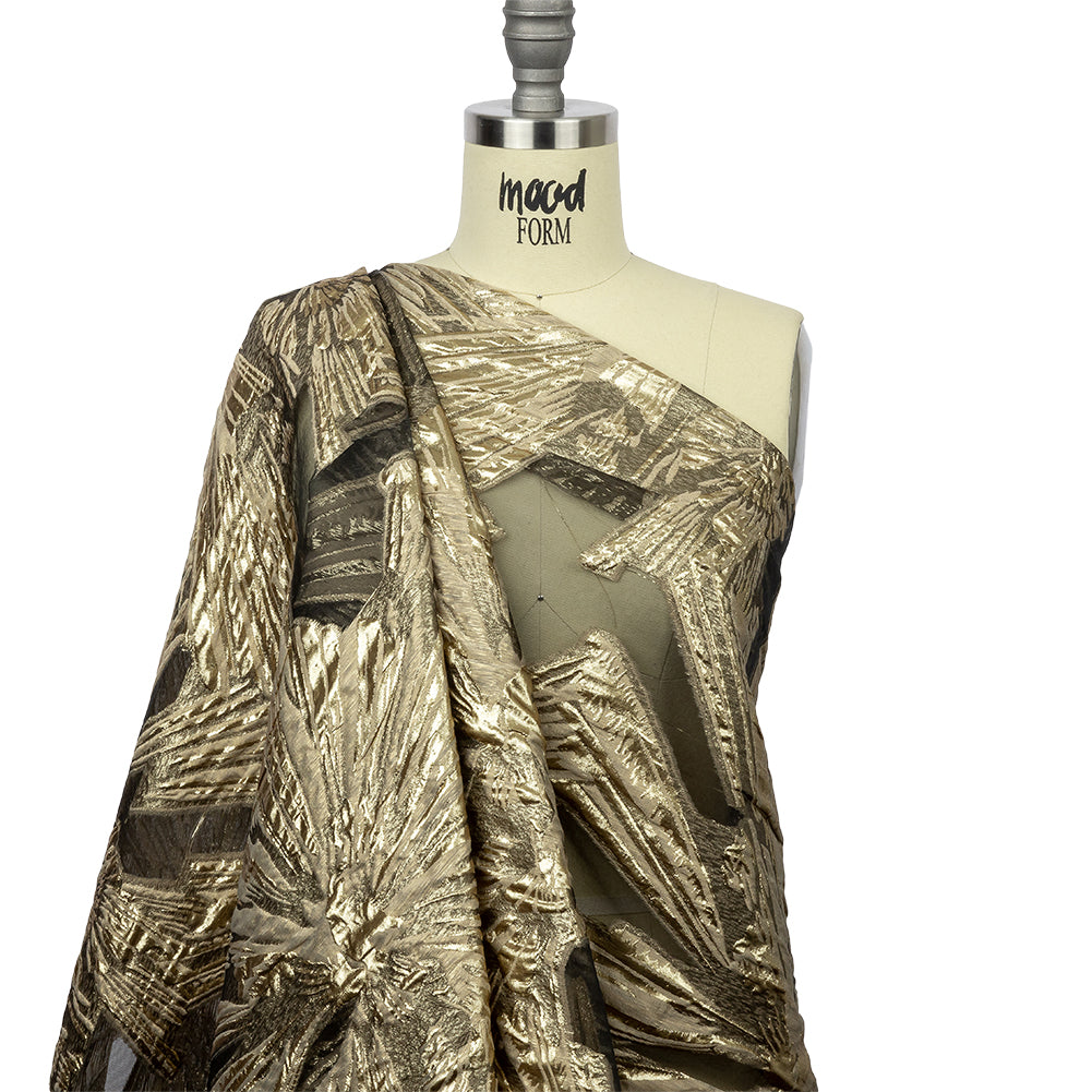 Metallic Burnout Brocade - Gold and Beige Firework Florals Metallic Burnout Brocade - Gold and Beige Firework Florals