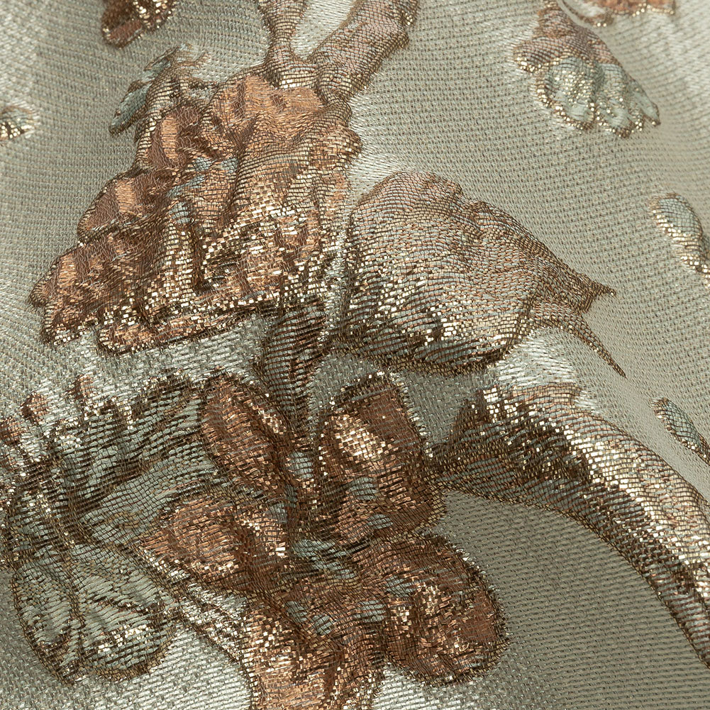 Metallic Gold, Pale Blue and Creamsicle Flowering Vines Luxury Brocade - Detail Metallic Gold, Pale Blue and Creamsicle Flowering Vines Luxury Brocade - Detail