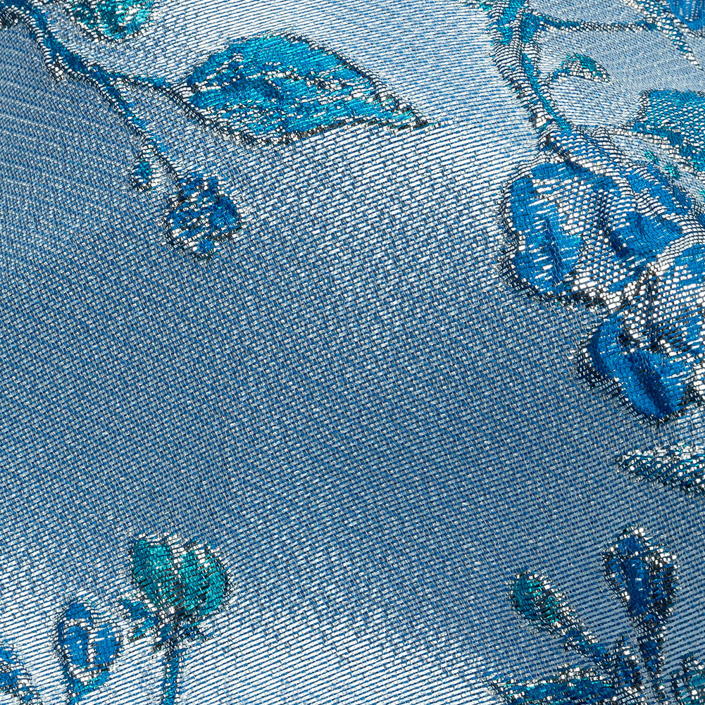 Metallic Periwinkle, Dark Blue and SIlver Flowering Vines Luxury Brocade - Detail Metallic Periwinkle, Dark Blue and SIlver Flowering Vines Luxury Brocade - Detail