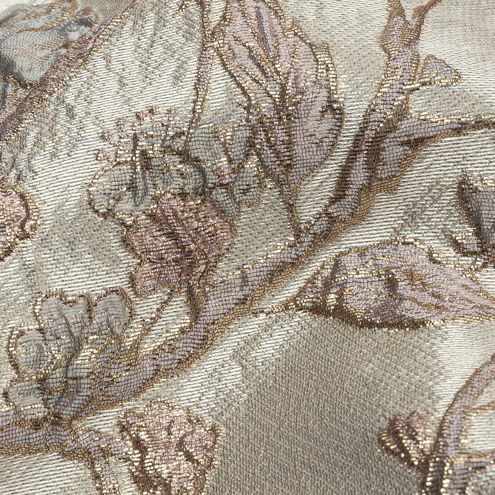 Metallic Gray, Gold and Bubblegum Pink Flowering Vines Luxury Brocade Metallic Gray, Gold and Bubblegum Pink Flowering Vines Luxury Brocade