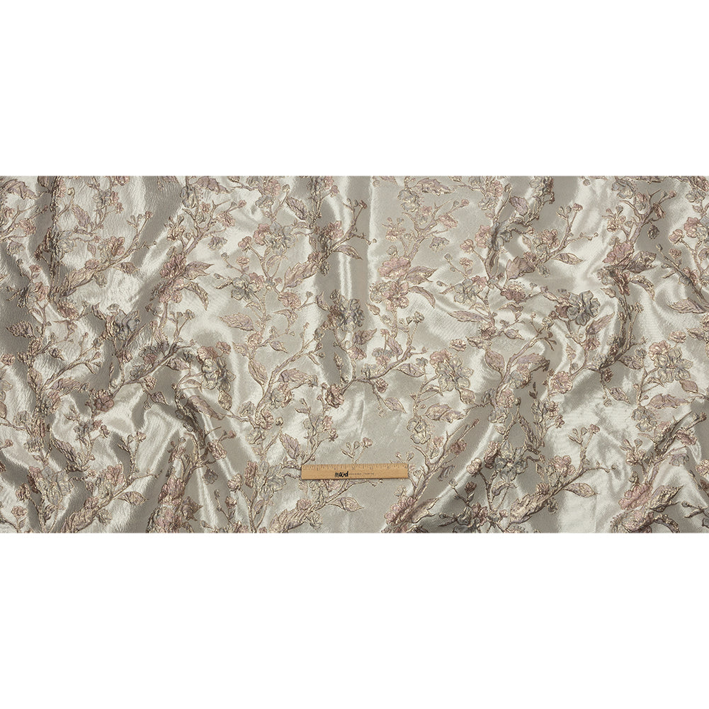 Metallic Gray, Gold and Bubblegum Pink Flowering Vines Luxury Brocade Metallic Gray, Gold and Bubblegum Pink Flowering Vines Luxury Brocade