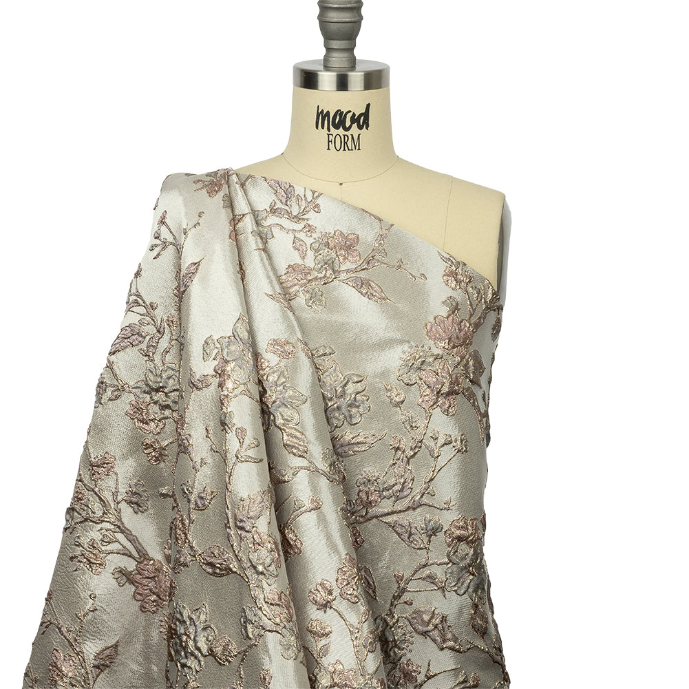 Metallic Gray, Gold and Bubblegum Pink Flowering Vines Luxury Brocade Metallic Gray, Gold and Bubblegum Pink Flowering Vines Luxury Brocade