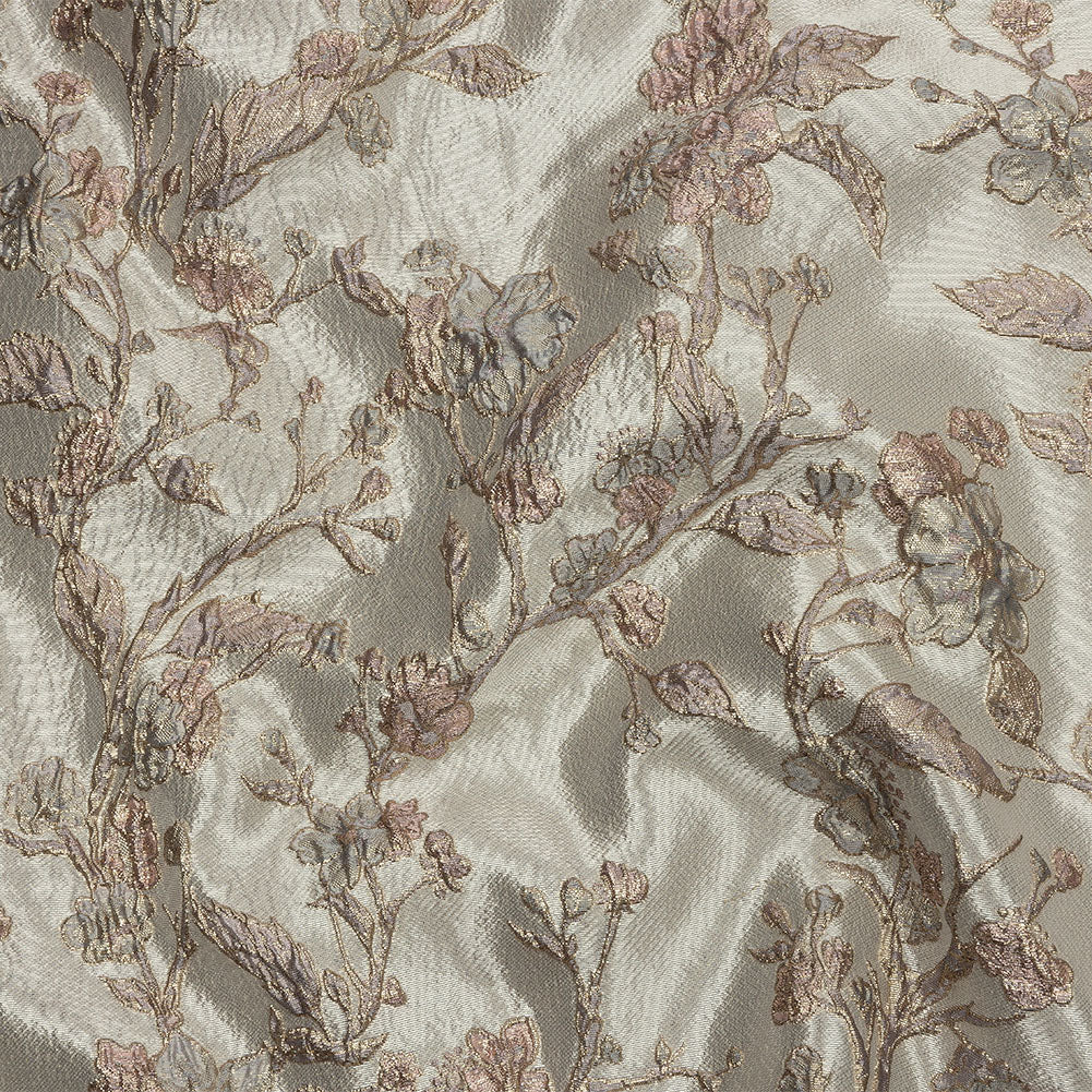 Metallic Gray, Gold and Bubblegum Pink Flowering Vines Luxury Brocade Metallic Gray, Gold and Bubblegum Pink Flowering Vines Luxury Brocade
