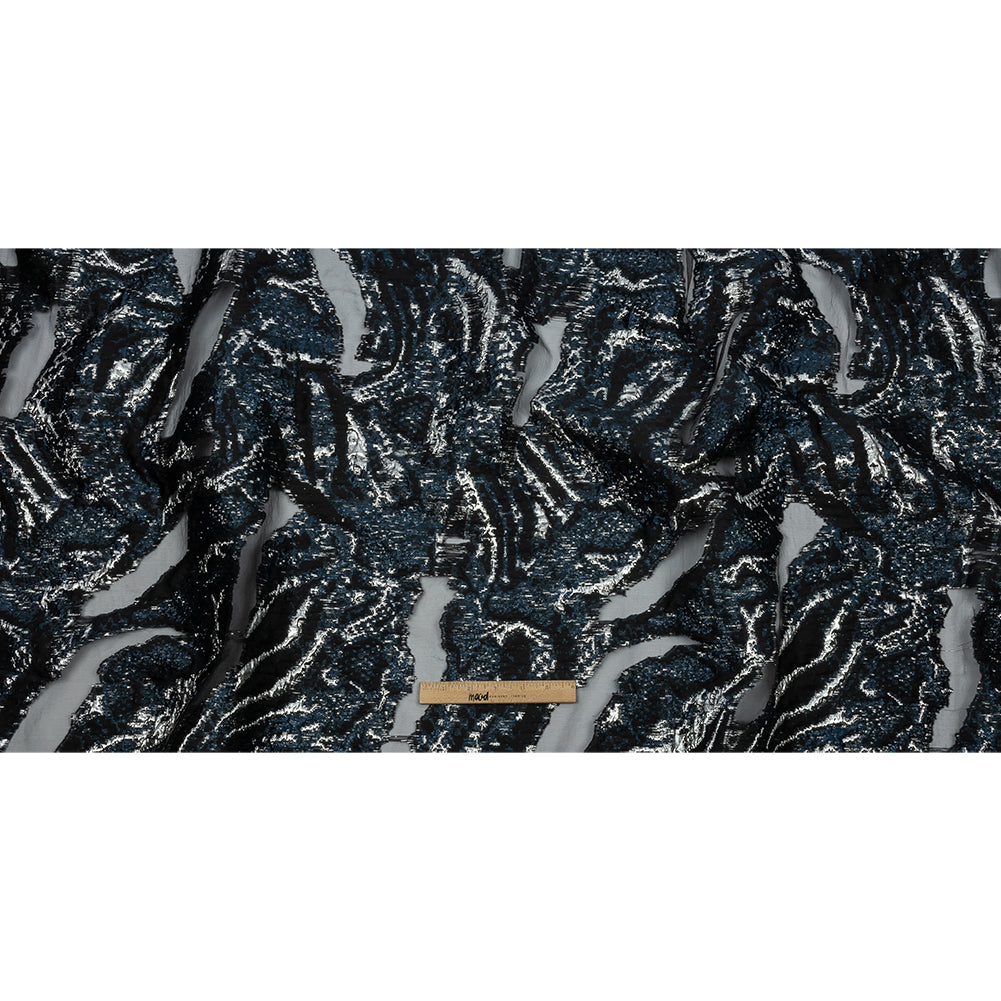 Metallic Silver and Black Abstract Luxury Burnout Brocade - Full Metallic Silver and Black Abstract Luxury Burnout Brocade - Full