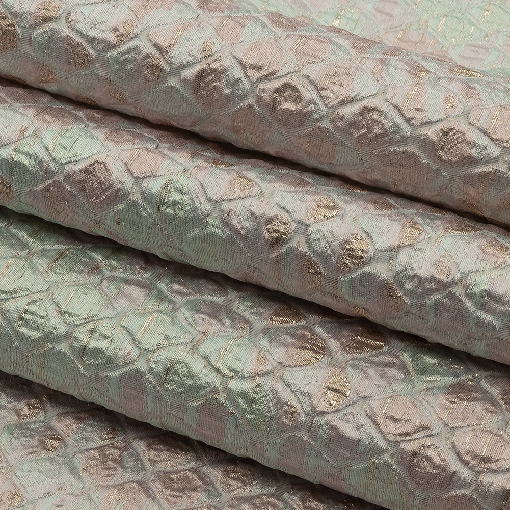 Metallic Gold, Seafoam Blue and Light Pink Abstracted Scales Luxury Brocade - Folded Metallic Gold, Seafoam Blue and Light Pink Abstracted Scales Luxury Brocade - Folded