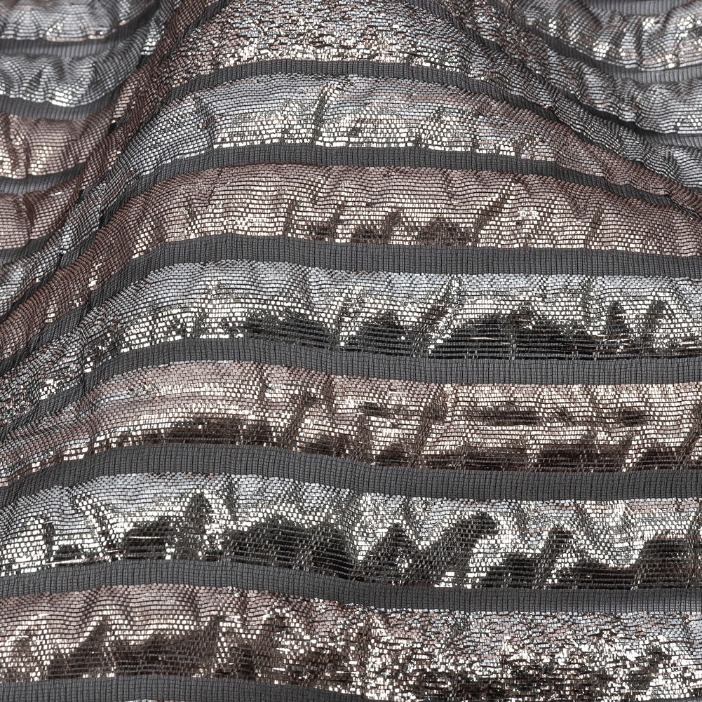 Metallic Silver and Bronze Luxury Striped Burnout Brocade Metallic Silver and Bronze Luxury Striped Burnout Brocade