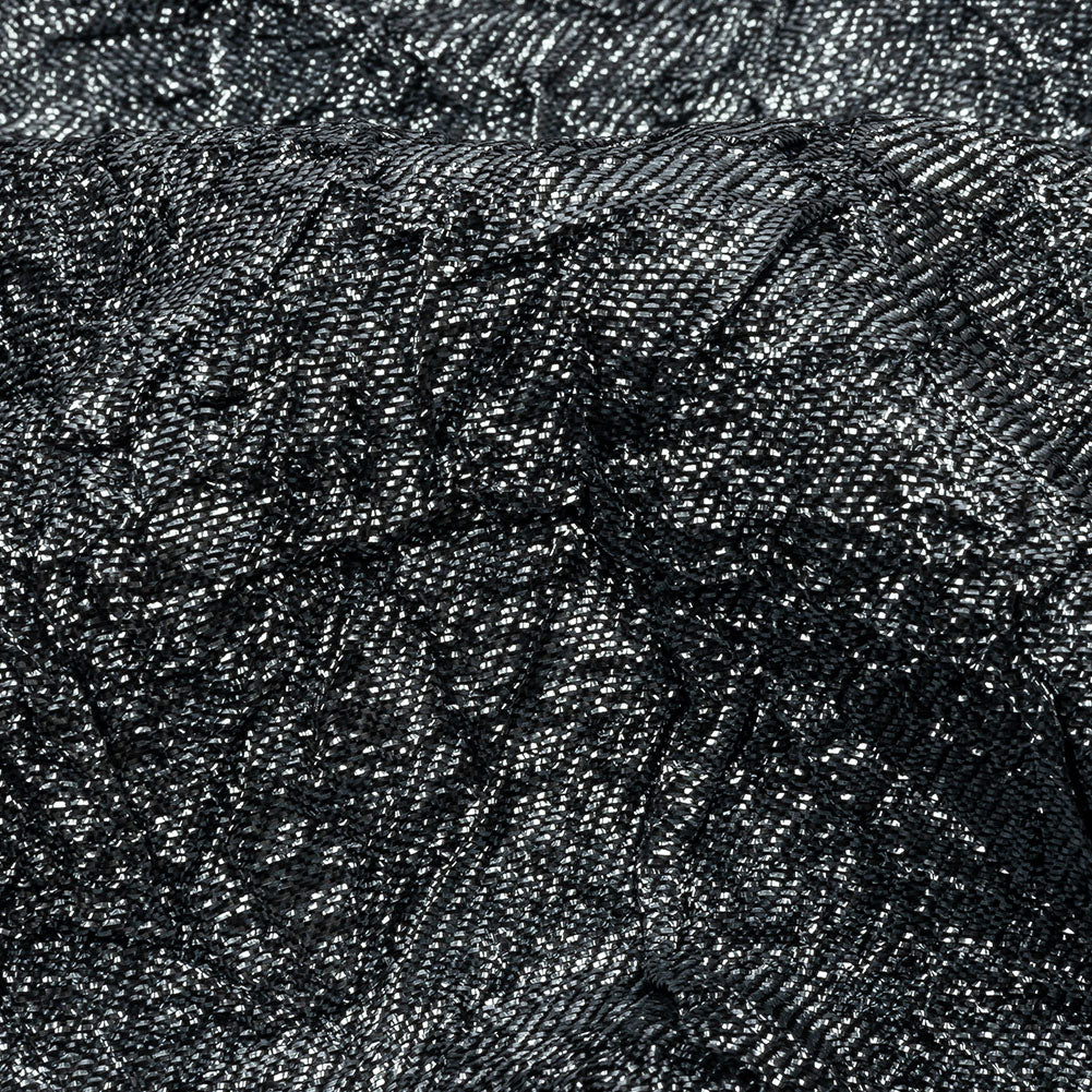 Astrolabe Metallic Dark Silver Crinkled Luxury Brocade with Black Backing - Detail Astrolabe Metallic Dark Silver Crinkled Luxury Brocade with Black Backing - Detail