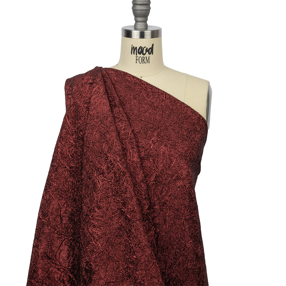 Astrolabe Metallic Dark Red Crinkled Luxury Brocade with Black Backing Astrolabe Metallic Dark Red Crinkled Luxury Brocade with Black Backing