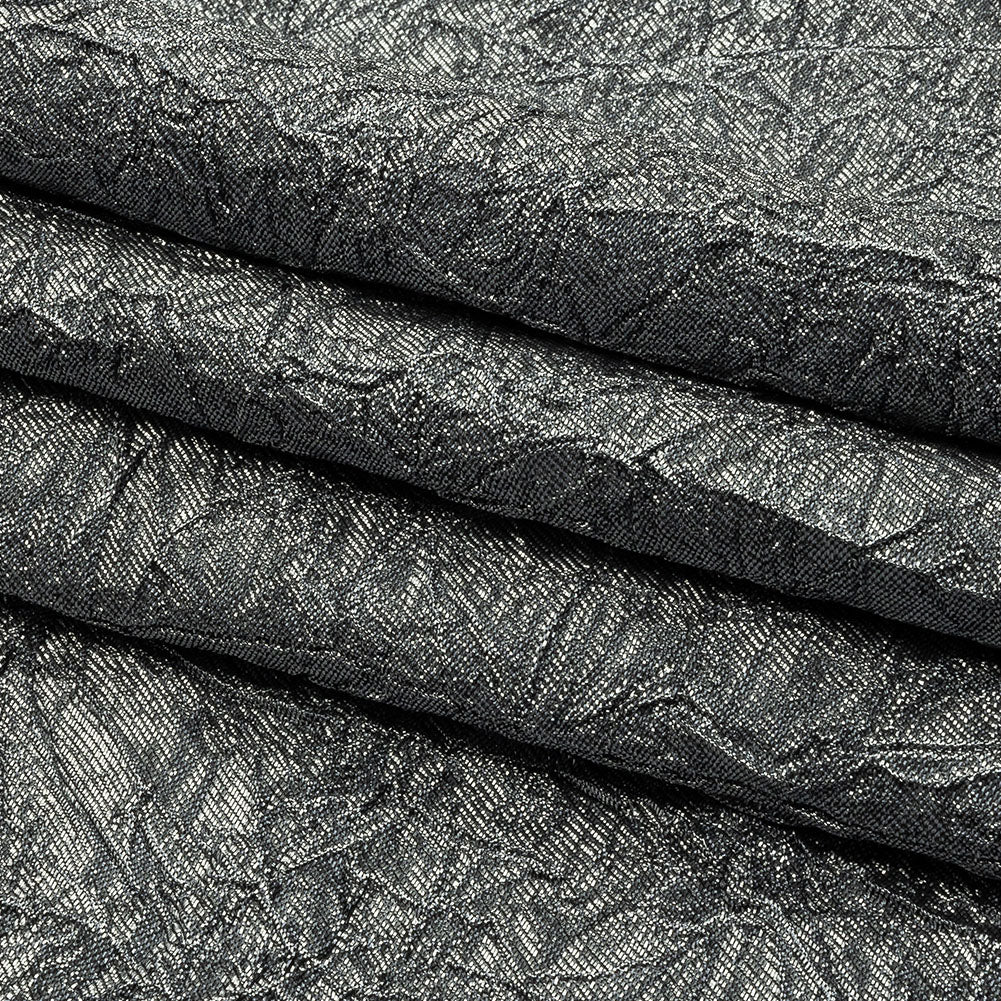 Astrolabe Metallic Bright Silver Crinkled Luxury Brocade with Black Backing - Folded Astrolabe Metallic Bright Silver Crinkled Luxury Brocade with Black Backing - Folded