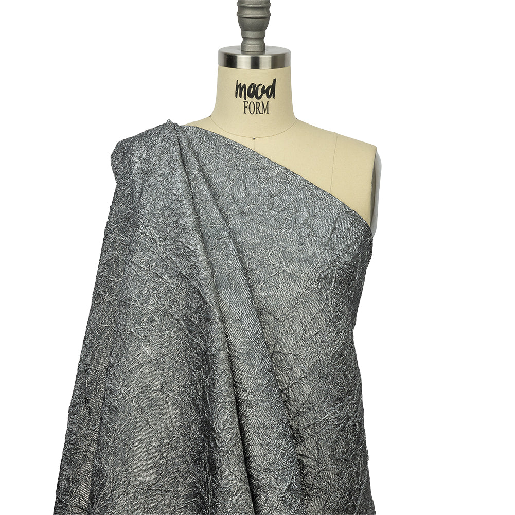Astrolabe Metallic Bright Silver Crinkled Luxury Brocade with Black Backing - Drape Astrolabe Metallic Bright Silver Crinkled Luxury Brocade with Black Backing - Drape