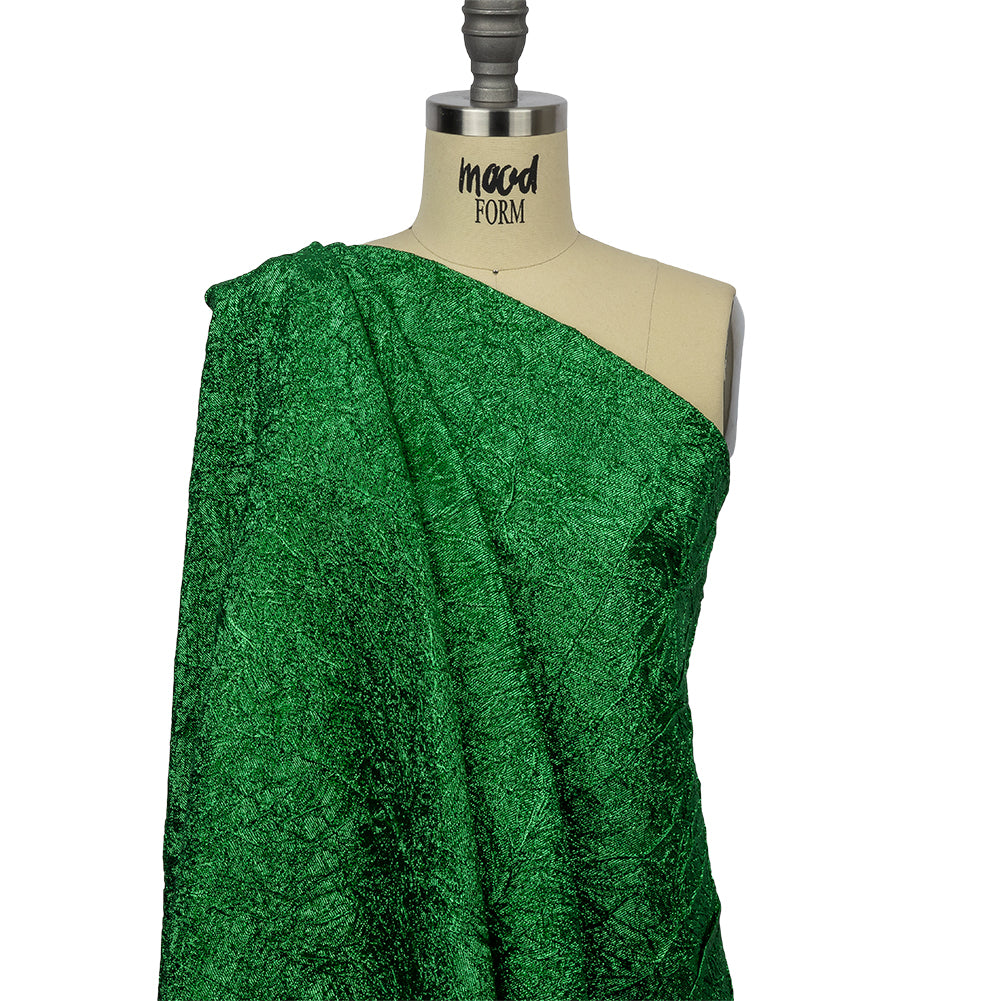 Astrolabe Metallic Kelly Green Crinkled Luxury Brocade with Black Backing Astrolabe Metallic Kelly Green Crinkled Luxury Brocade with Black Backing