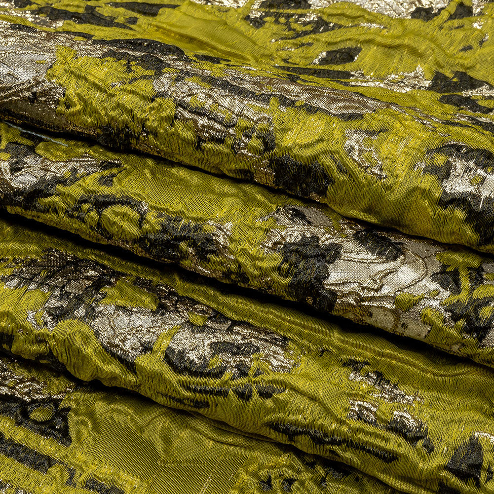 Metallic Gold, Yellow and Black Splattered Stripe Luxury Brocade Panel - Folded Metallic Gold, Yellow and Black Splattered Stripe Luxury Brocade Panel - Folded