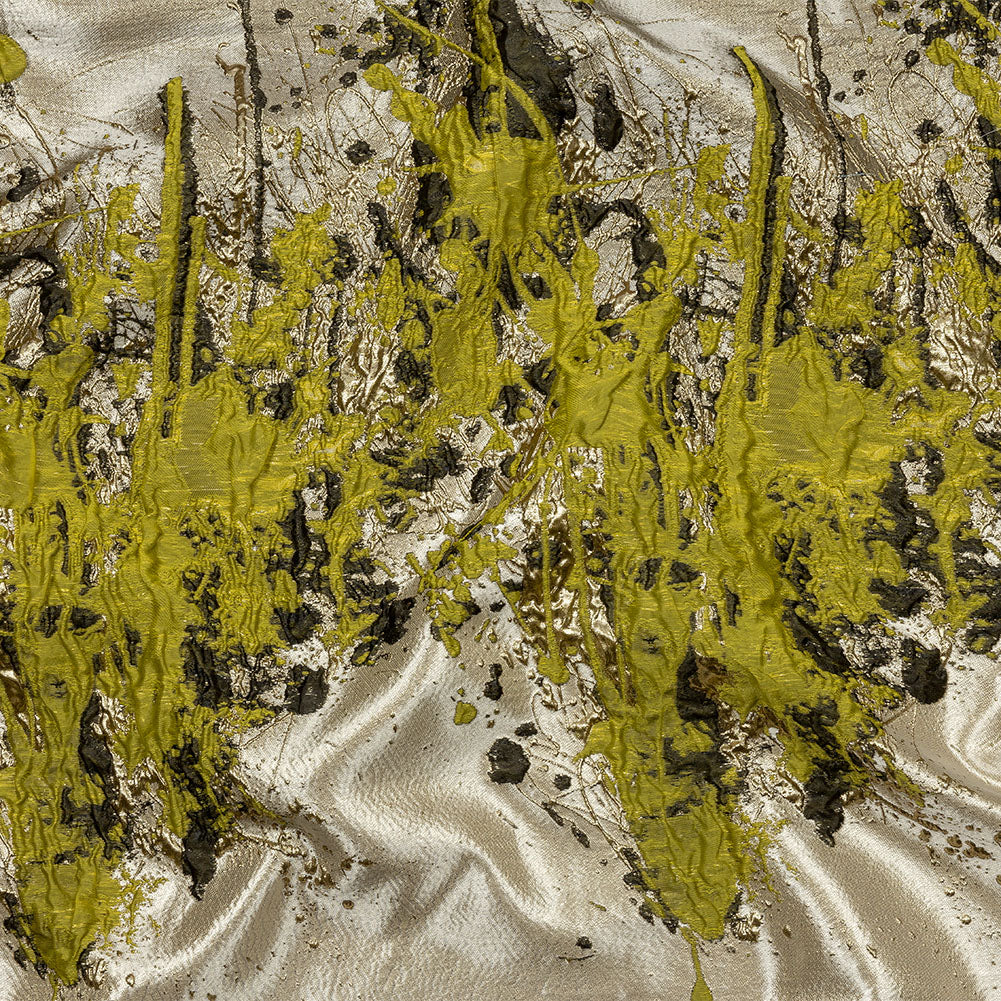 Metallic Gold, Yellow and Black Splattered Stripe Luxury Brocade Panel Metallic Gold, Yellow and Black Splattered Stripe Luxury Brocade Panel