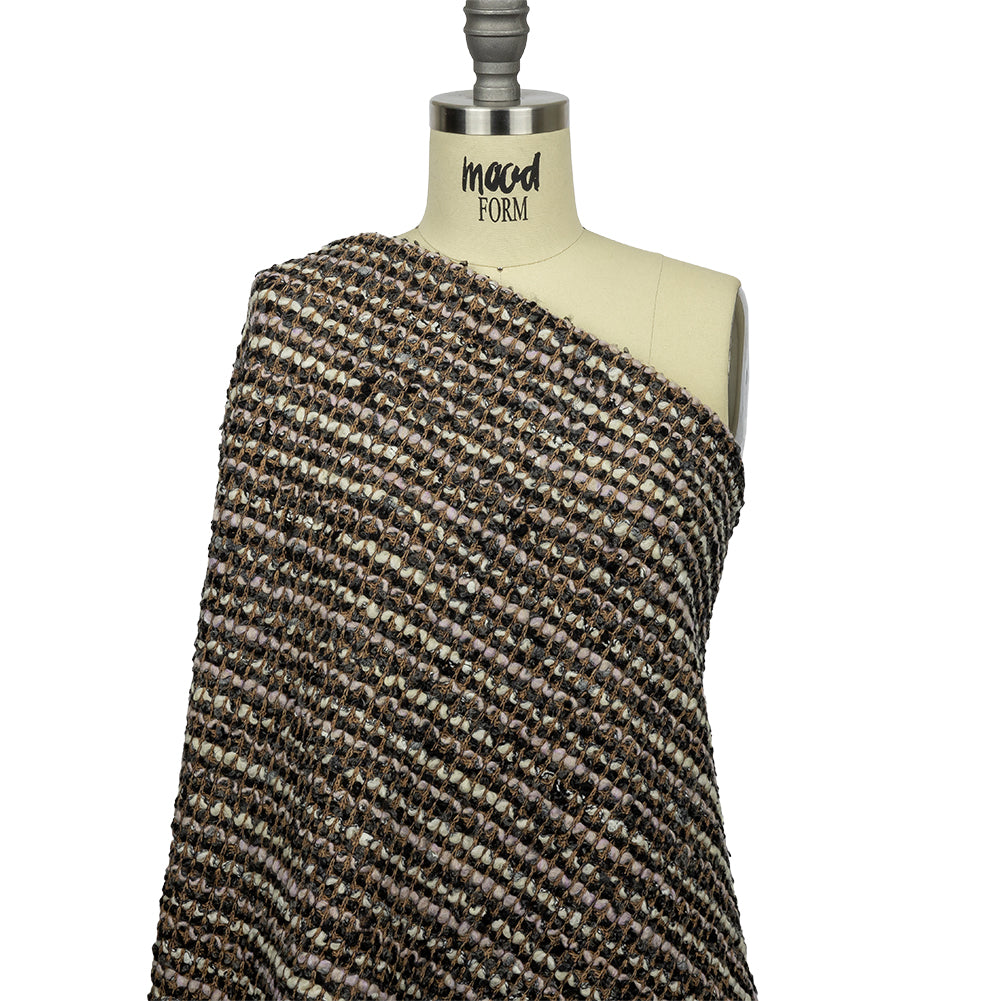 Beige, Cream and Charcoal Boucle Stripes Chunky Wool Blend Sweater Knit Drape Beige, Cream and Charcoal Boucle Stripes Chunky Wool Blend Sweater Knit Drape