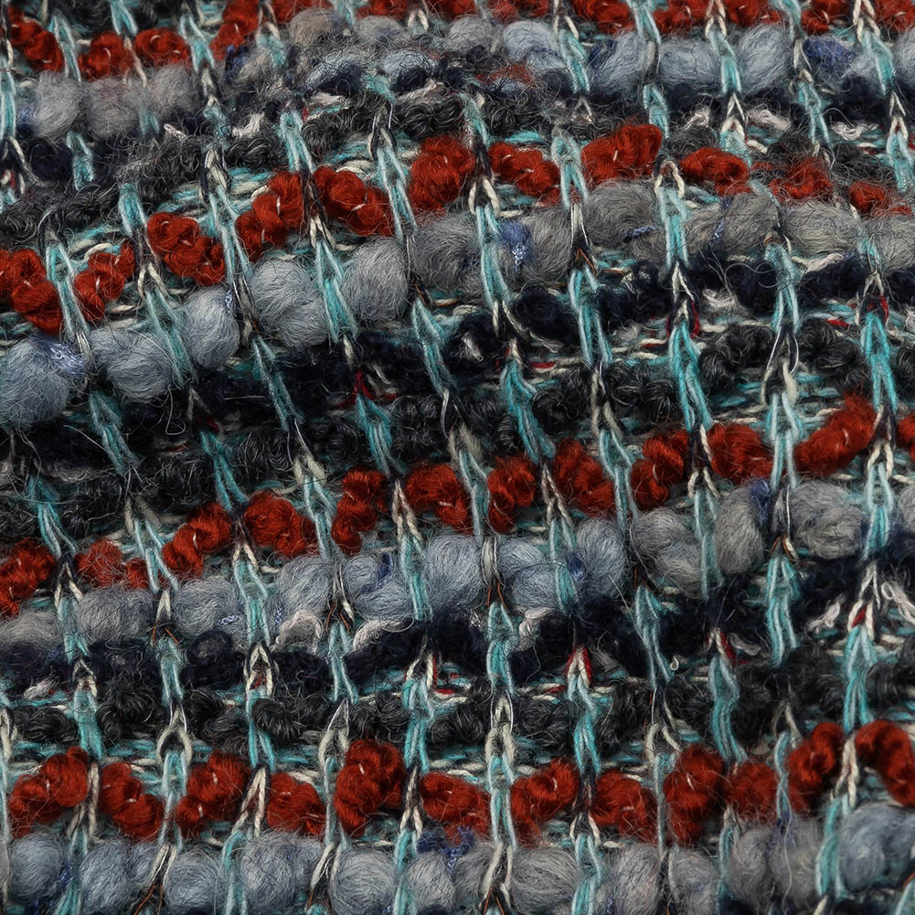 Burnt Orange, Gray, and Blue Boucle Stripes Chunky Wool Blend Sweater Knit Detail Burnt Orange, Gray, and Blue Boucle Stripes Chunky Wool Blend Sweater Knit Detail