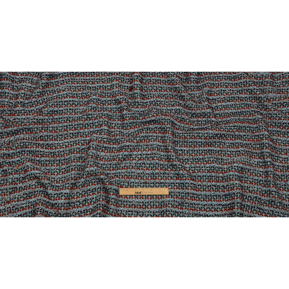 Burnt Orange, Gray, and Blue Boucle Stripes Chunky Wool Blend Sweater Knit Full Burnt Orange, Gray, and Blue Boucle Stripes Chunky Wool Blend Sweater Knit Full