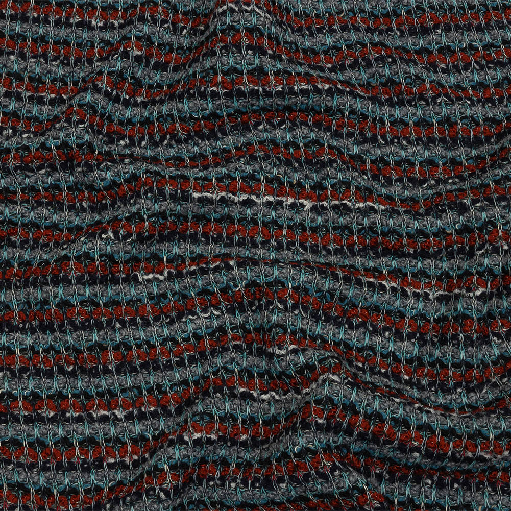 Burnt Orange, Gray and Blue Striped Chunky Wool Blend Boucle Sweater Knit Burnt Orange, Gray and Blue Striped Chunky Wool Blend Boucle Sweater Knit