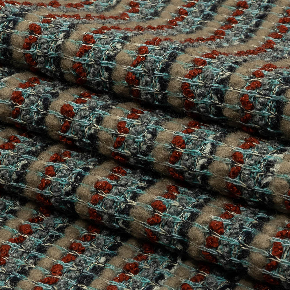 Gray, Beige and Burnt Orange Boucle Stripes Chunky Wool Blend Sweater Knit Folded Gray, Beige and Burnt Orange Boucle Stripes Chunky Wool Blend Sweater Knit Folded