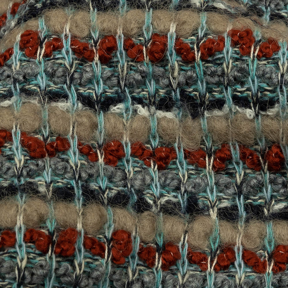 Gray, Beige and Burnt Orange Boucle Stripes Chunky Wool Blend Sweater Knit Detail Gray, Beige and Burnt Orange Boucle Stripes Chunky Wool Blend Sweater Knit Detail
