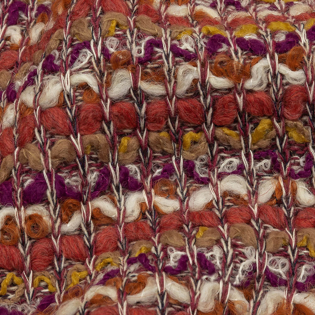 Magenta, Desert Rose and White Boucle Stripes Chunky Wool Blend Sweater Knit Detail Magenta, Desert Rose and White Boucle Stripes Chunky Wool Blend Sweater Knit Detail