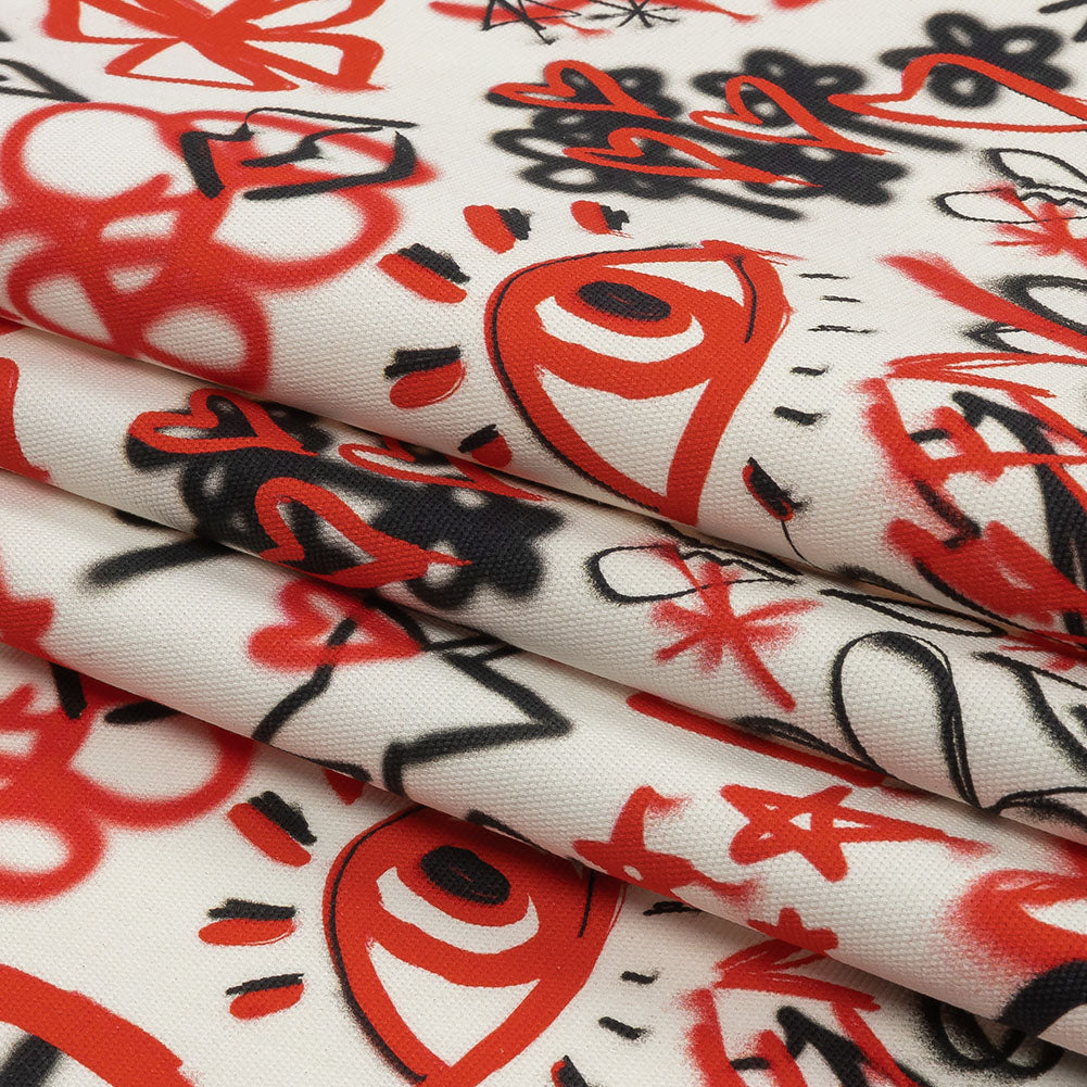 Stretch Cotton Canvas - Red and Black Graffiti Doodles - Spontaneous Collaboration Print - Mood Exclusive Metro Collection Stretch Cotton Canvas - Red and Black Graffiti Doodles - Spontaneous Collaboration Print - Mood Exclusive Metro Collection