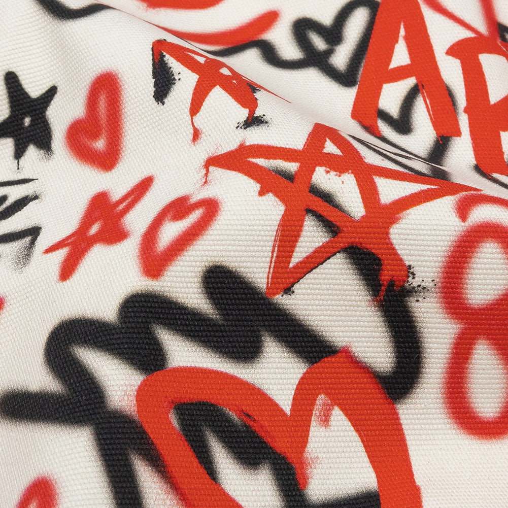 Stretch Cotton Canvas - Red and Black Graffiti Doodles - Spontaneous Collaboration Print - Mood Exclusive Metro Collection Stretch Cotton Canvas - Red and Black Graffiti Doodles - Spontaneous Collaboration Print - Mood Exclusive Metro Collection
