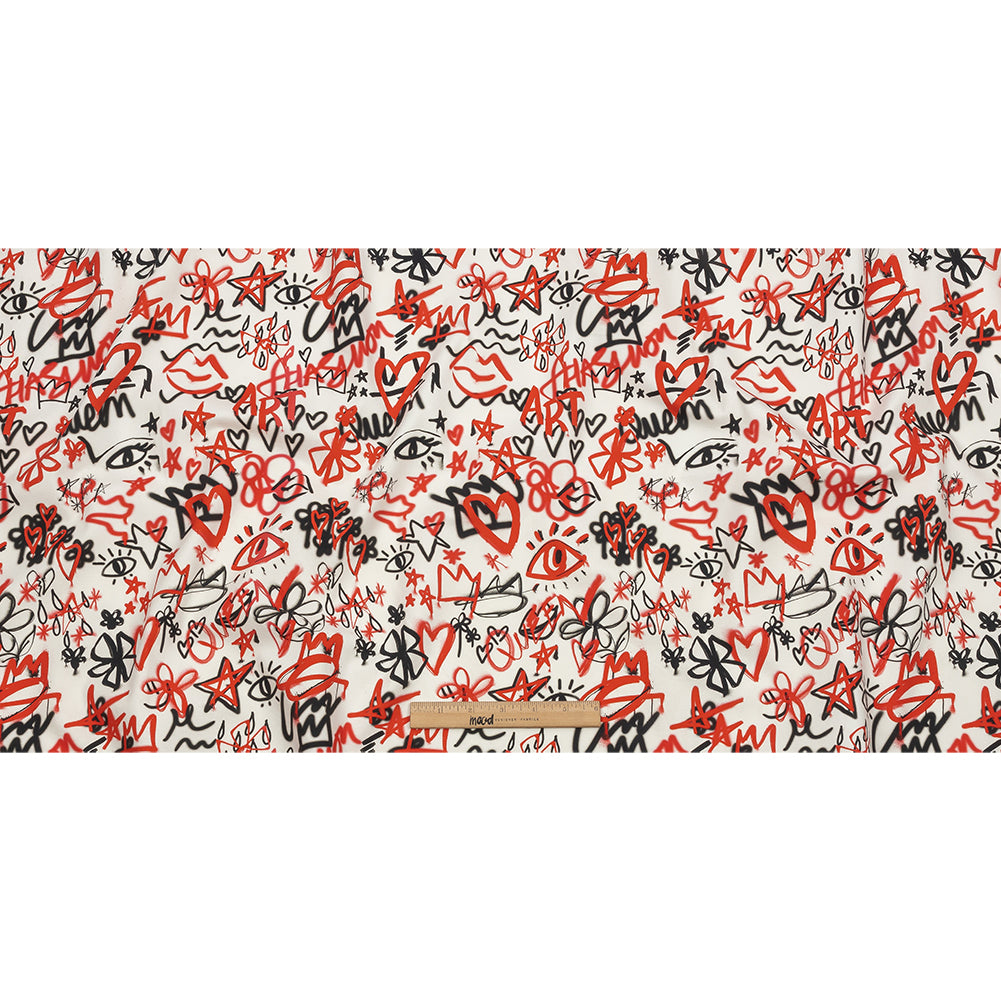 Stretch Cotton Canvas - Red and Black Graffiti Doodles - Spontaneous Collaboration Print - Mood Exclusive Metro Collection Stretch Cotton Canvas - Red and Black Graffiti Doodles - Spontaneous Collaboration Print - Mood Exclusive Metro Collection