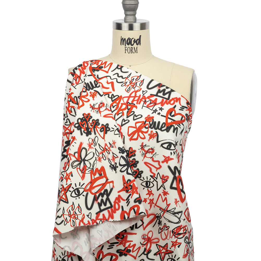 Stretch Cotton Canvas - Red and Black Graffiti Doodles - Spontaneous Collaboration Print - Mood Exclusive Metro Collection Stretch Cotton Canvas - Red and Black Graffiti Doodles - Spontaneous Collaboration Print - Mood Exclusive Metro Collection