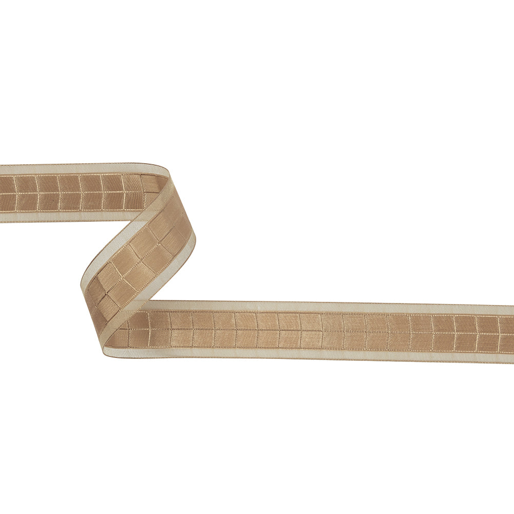 Beige Squares and Sheer Borders Ribbon - 1" Beige Squares and Sheer Borders Ribbon - 1"