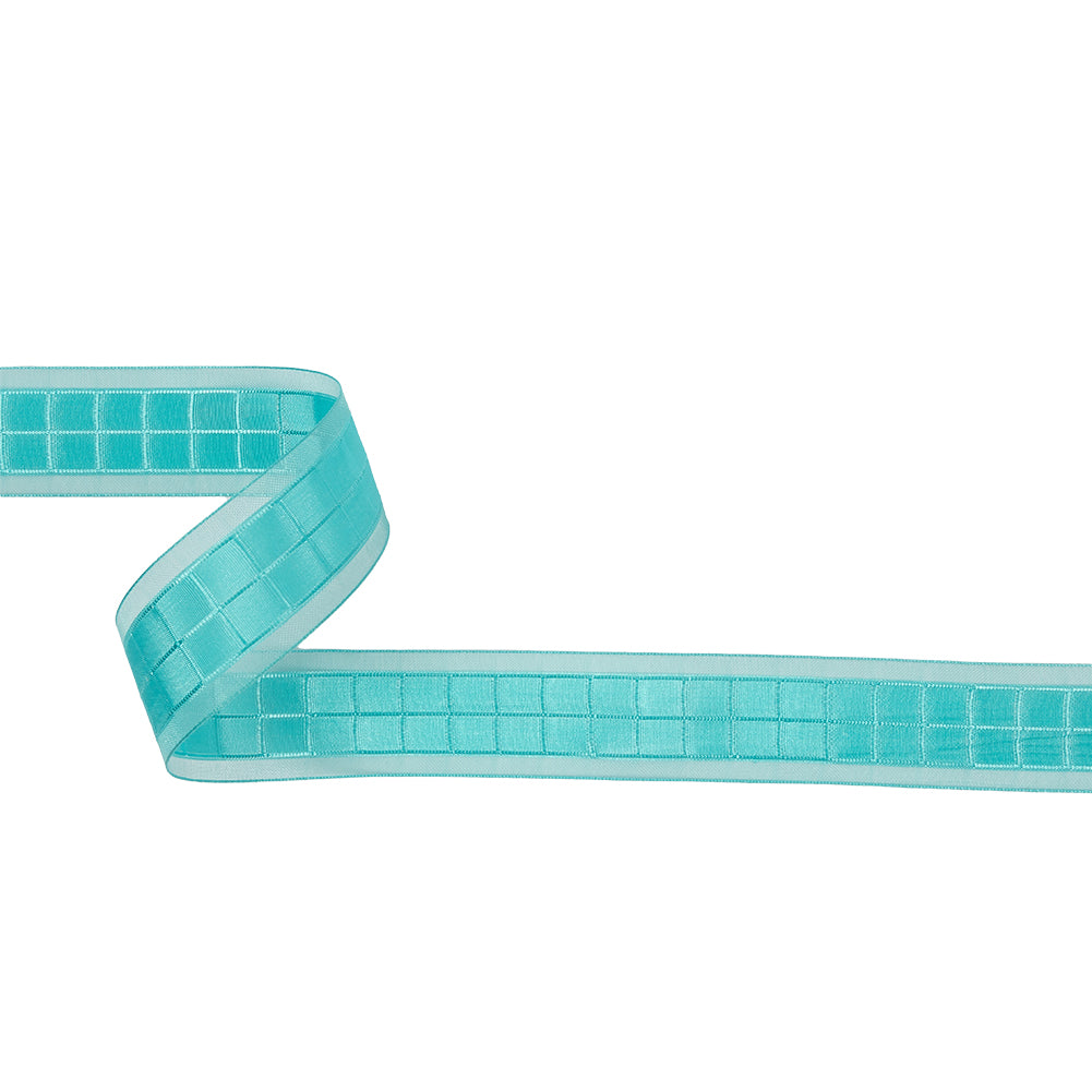 Turquoise Squares and Sheer Borders Ribbon - 1" Turquoise Squares and Sheer Borders Ribbon - 1"