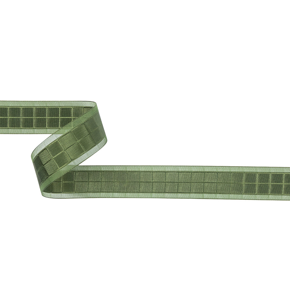 Moss Squares and Sheer Borders Ribbon - 1" Moss Squares and Sheer Borders Ribbon - 1"