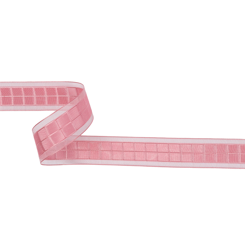 Bubblegum Pink Squares and Sheer Borders Ribbon - 1" Bubblegum Pink Squares and Sheer Borders Ribbon - 1"