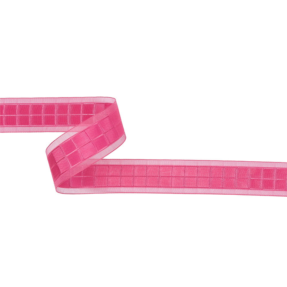 Hot Pink Squares and Sheer Borders Ribbon - 1" Hot Pink Squares and Sheer Borders Ribbon - 1"