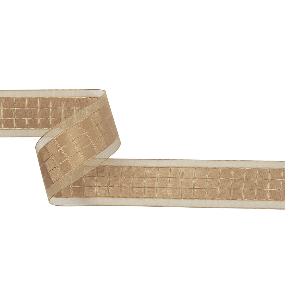 Beige Squares and Sheer Borders Ribbon - 36mm Beige Squares and Sheer Borders Ribbon - 36mm