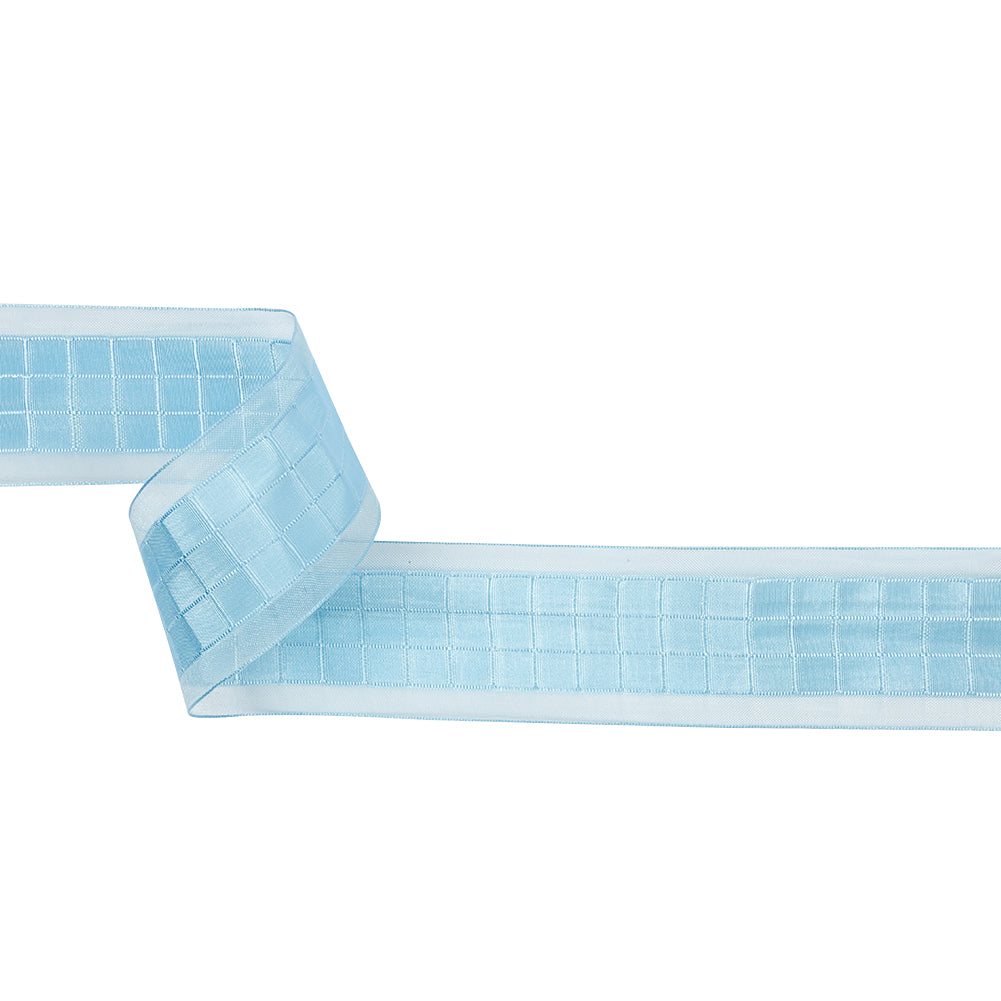 Baby Blue Squares and Sheer Borders Ribbon - 36mm Baby Blue Squares and Sheer Borders Ribbon - 36mm